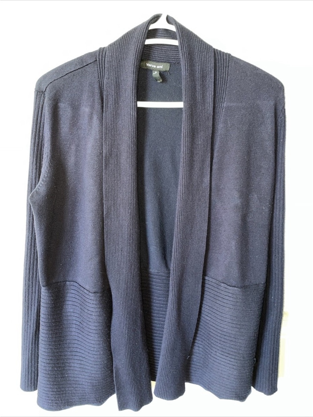 Verve Ami Navy Open-Front Ribbed Hem Cardigan